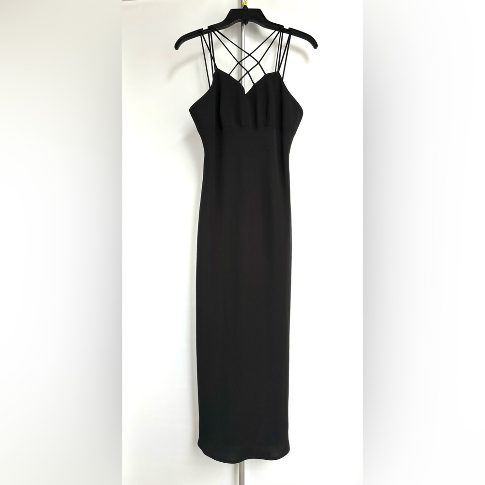 Vintage Y2K Black Strappy‎ Midi Cocktail Dress Evan Picone Size 6